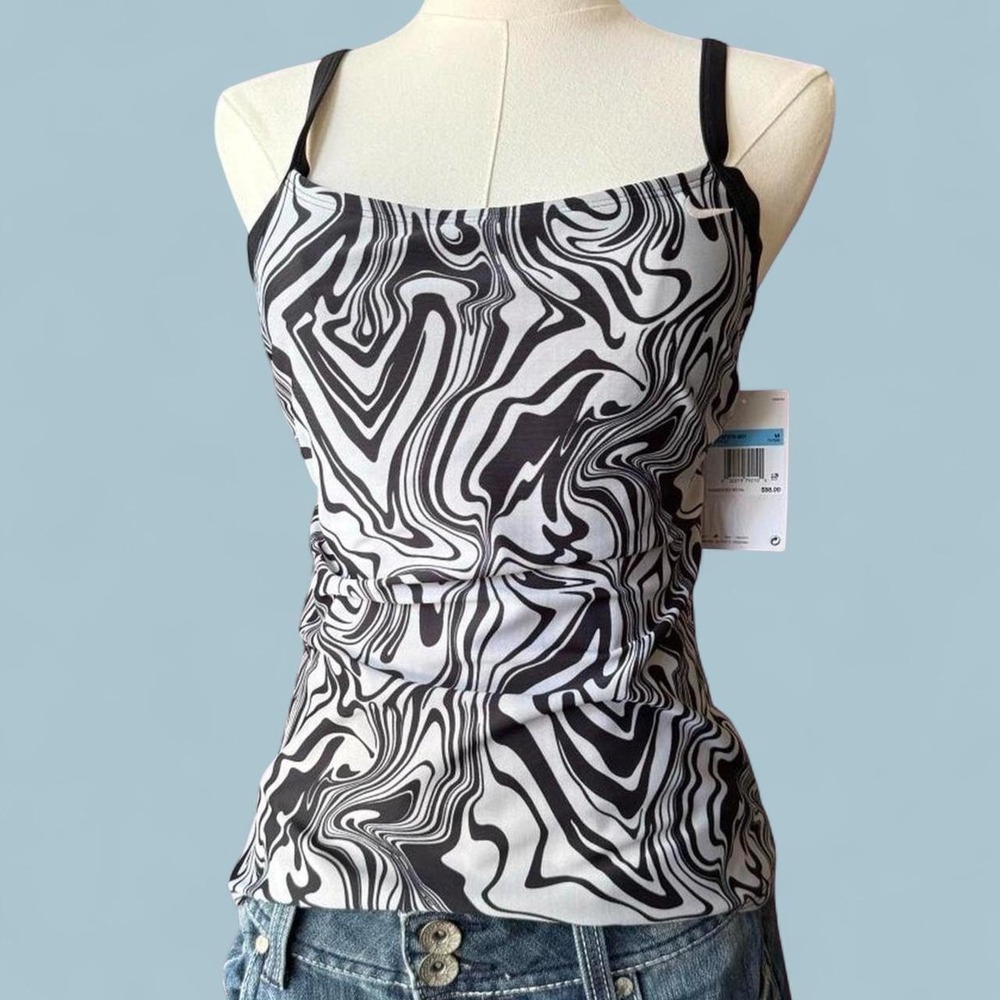 NWT Nike Swim Tankini Top Women's Medium Black White Abstract Print